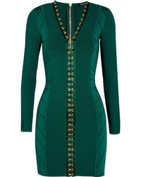 Зеленое вязаное платье-футляр от Balmain
