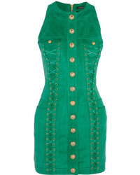 Зеленое замшевое платье от Balmain