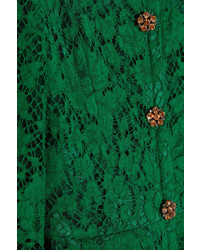 Зеленое кружевное вечернее платье с украшением от Dolce & Gabbana