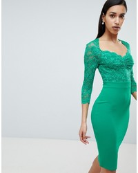 Зеленое кружевное облегающее платье от City Goddess