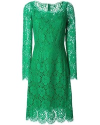 Зеленое кружевное платье-миди от Dolce & Gabbana