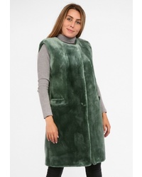 Зеленое меховое пальто без рукавов от SFN