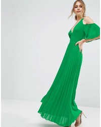 Зеленое платье-макси со складками