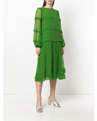 Зеленое платье-миди с рюшами от N°21