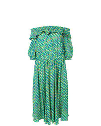 Зеленое платье с открытыми плечами с принтом от Philosophy di Lorenzo Serafini