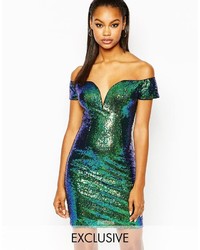 Зеленое платье-футляр с пайетками от Rare