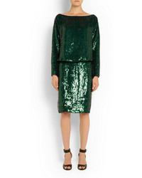Зеленое платье-футляр с пайетками от Givenchy