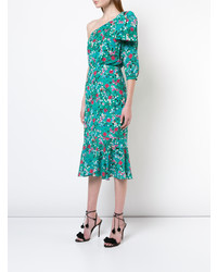 Зеленое платье-футляр с цветочным принтом от Saloni