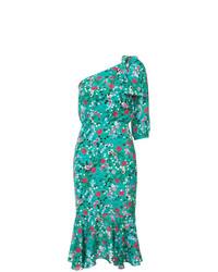 Зеленое платье-футляр с цветочным принтом от Saloni