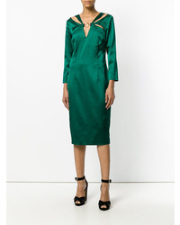 Зеленое сатиновое платье-футляр от Cavalli Class