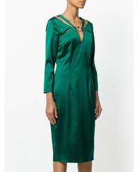 Зеленое сатиновое платье-футляр от Cavalli Class