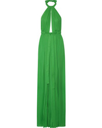 Зеленое шелковое вечернее платье со складками от Emilio Pucci