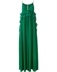Зеленое шелковое платье-макси с рюшами от Rochas