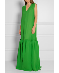 Зеленое шелковое платье-макси с украшением от DELPOZO