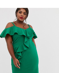 Зеленое шелковое платье-миди с рюшами от Coast Plus