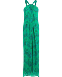 Зеленое шелковое платье с принтом