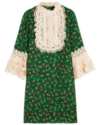 Зеленое шелковое платье с принтом от Anna Sui