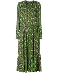 Зеленое шелковое платье с принтом от No.21