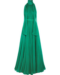 Зеленое шифоновое вечернее платье