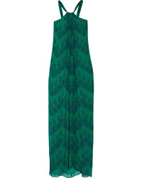 Зеленое шифоновое платье-макси с принтом