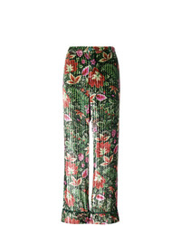 Зеленые бархатные широкие брюки с цветочным принтом от F.R.S For Restless Sleepers