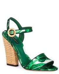 Зеленые босоножки на каблуке с принтом