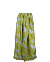 Зеленые брюки-кюлоты с цветочным принтом от Christian Wijnants