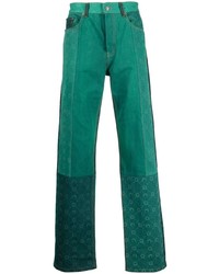 Зеленые джинсы в стиле пэчворк