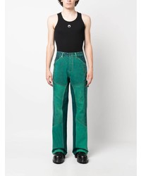 Мужские зеленые джинсы в стиле пэчворк от Marine Serre