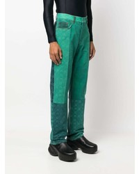 Мужские зеленые джинсы в стиле пэчворк от Marine Serre