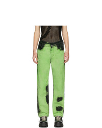 Зеленые джинсы с принтом тай-дай