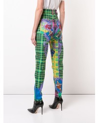 Зеленые джинсы скинни с принтом от Versace