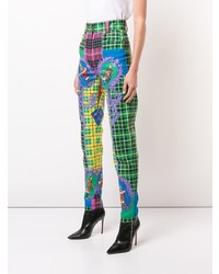 Зеленые джинсы скинни с принтом от Versace