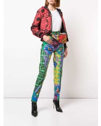 Зеленые джинсы скинни с принтом от Versace