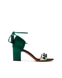 Зеленые замшевые босоножки на каблуке с украшением