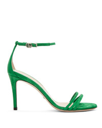 Зеленые замшевые босоножки на каблуке от Gucci
