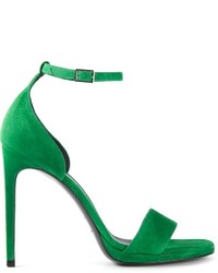 Зеленые замшевые босоножки на каблуке от Saint Laurent