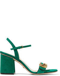Женские зеленые замшевые босоножки от Gucci