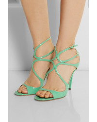 Зеленые кожаные босоножки на каблуке от Jimmy Choo