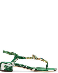 Зеленые кожаные босоножки с принтом
