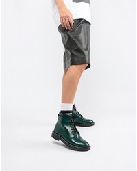 Зеленые кожаные ботинки на шнуровке