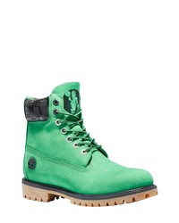 Зеленые кожаные рабочие ботинки