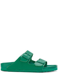 Зеленые кожаные сандалии на плоской подошве