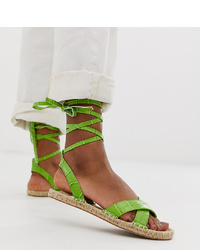 Зеленые кожаные сандалии на плоской подошве от ASOS DESIGN