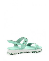 Зеленые кожаные сандалии на плоской подошве от Enjoin'