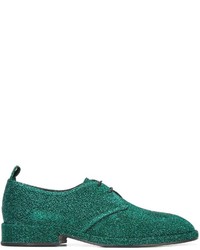 Зеленые кожаные туфли дерби