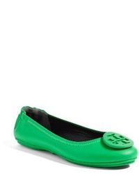 Зеленые кожаные туфли на плоской подошве