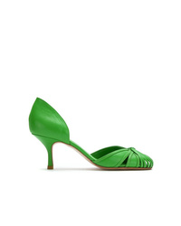 Зеленые кожаные туфли с вырезом
