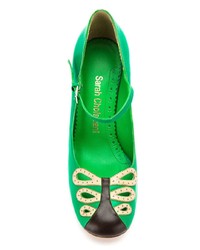 Зеленые кожаные туфли с вырезом от Sarah Chofakian