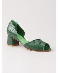 Зеленые кожаные туфли с вырезом от Sarah Chofakian
